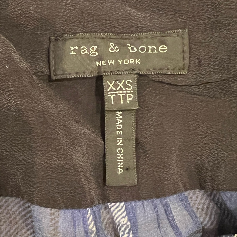 Rag & Bone Byron Button-Front Silk Sheer Chiffon Plaid Blue Black XXS Like New - Picture 9 of 11